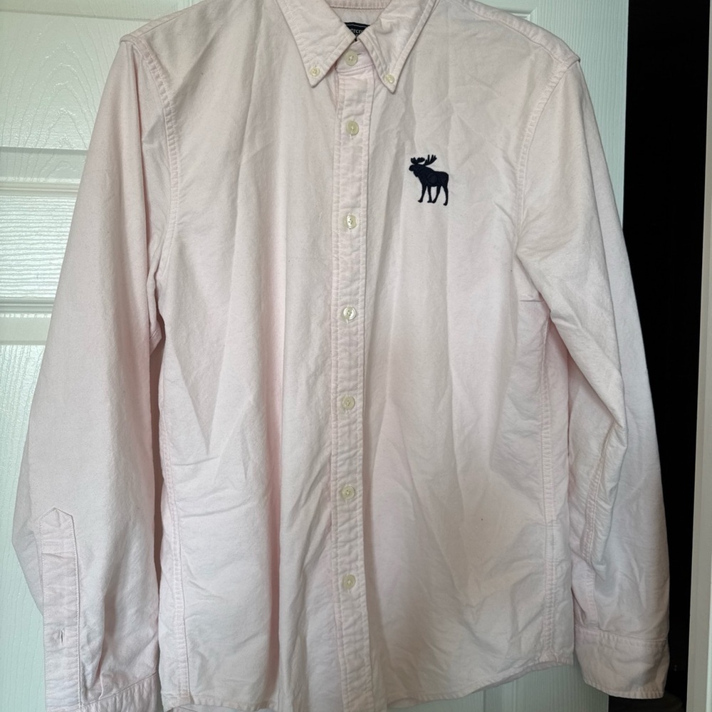 Abercrombie & Fitch Mens Polo Shirt M Pink Long Sleeve Moose Muscle Thermal Knit - Picture 2 of 7
